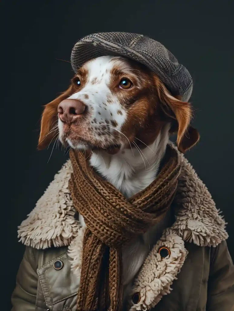 59641550 Carnivore Braque Francais Dog Breed Wearing Hat And Scarf 11zon